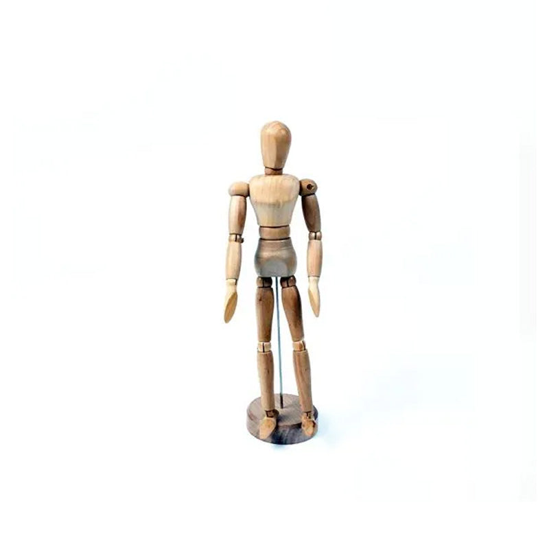 A small wooden mannequin that can be repositioned.