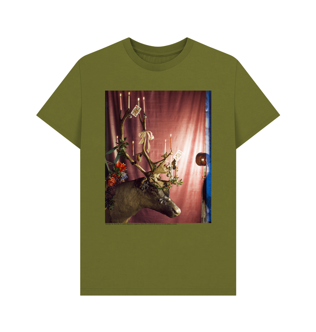 Moss green reindeer by yevonde unisex crew neck t shirt