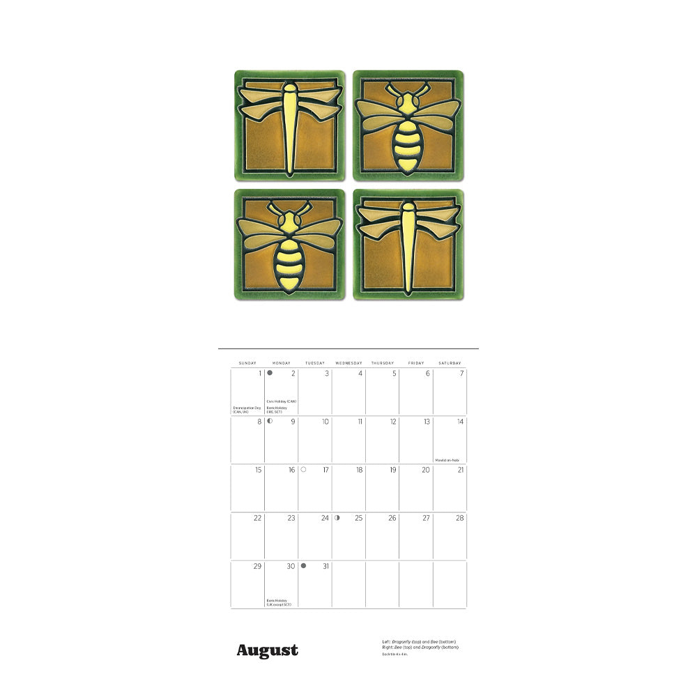 Arts crafts tiles calendar 2027 spread