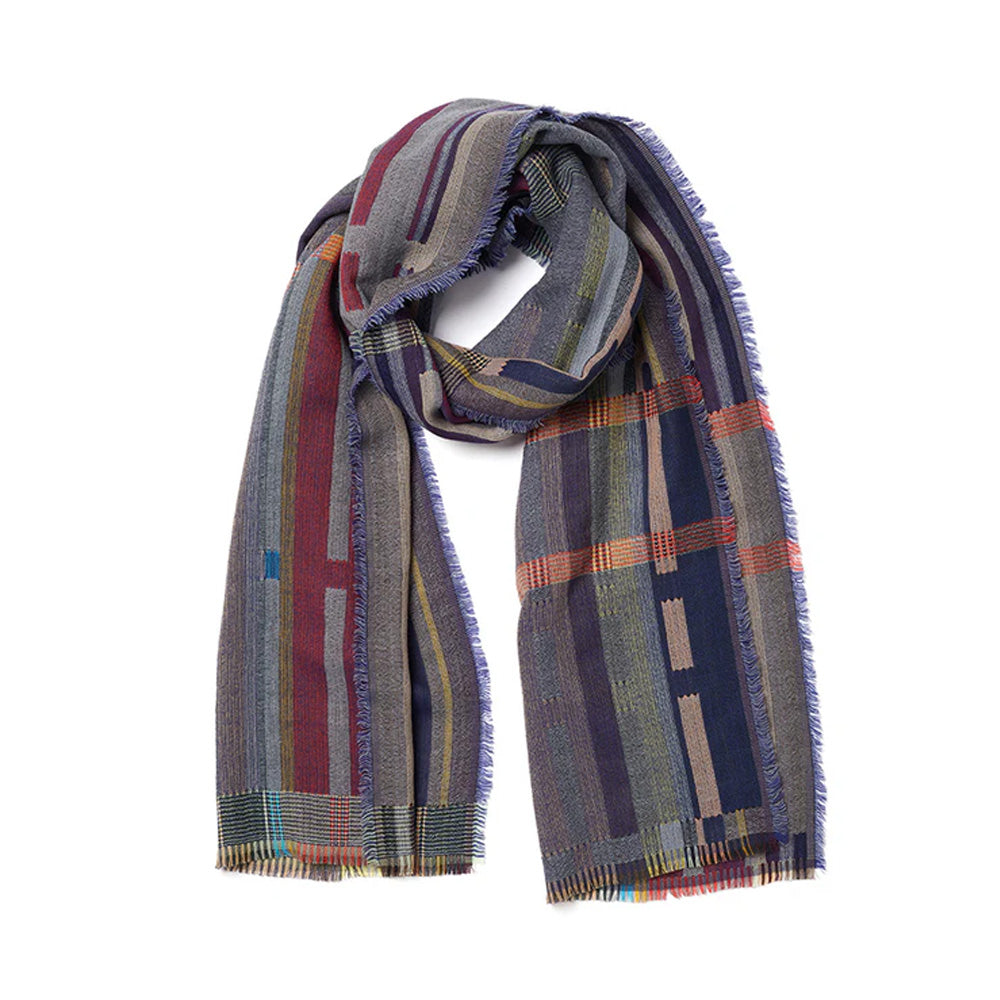 Multicoloured plaid scarf on a white background