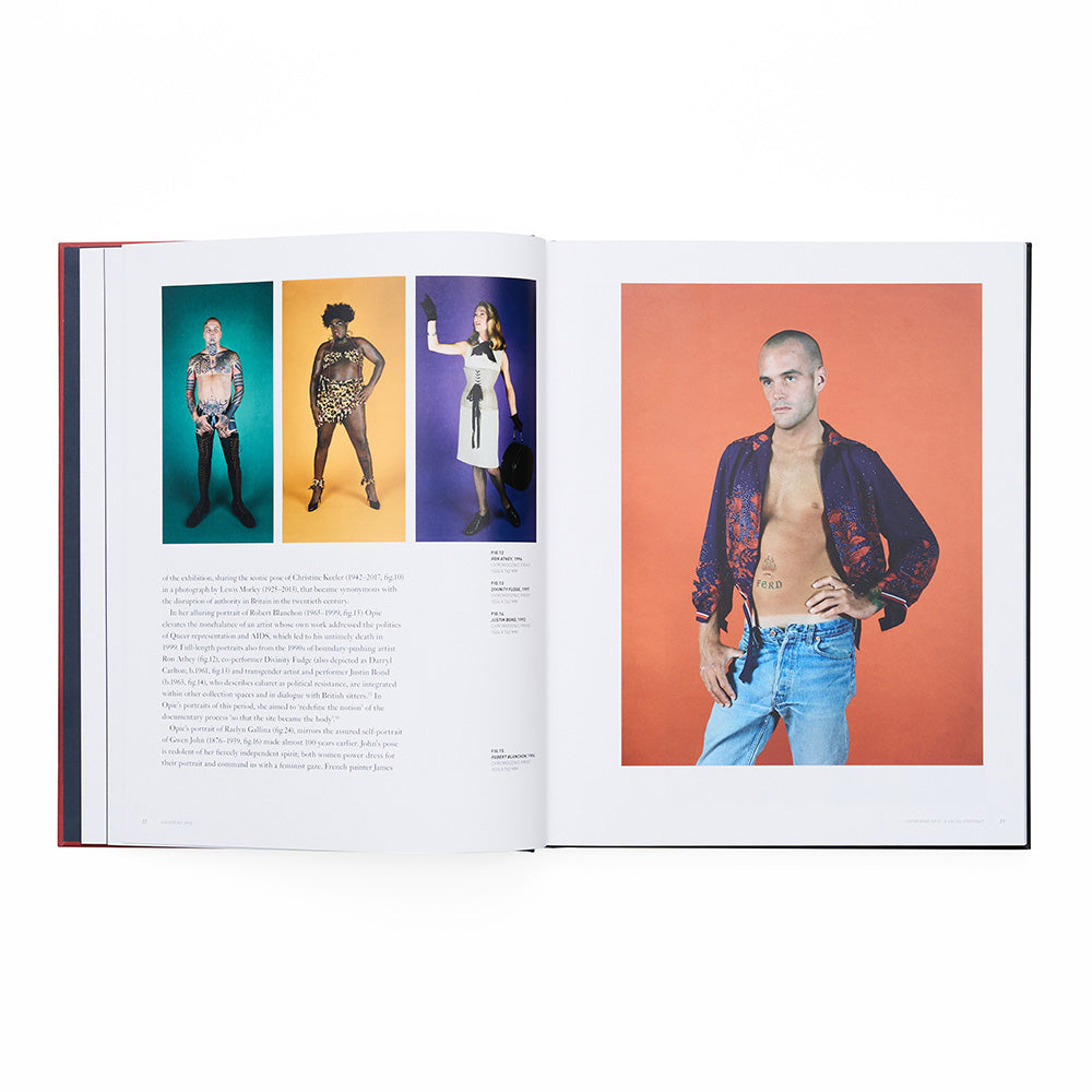 Open book showing a spread with models on a white background