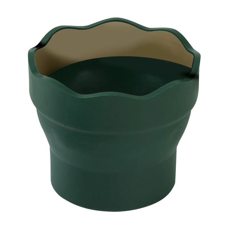 A green tulip shaped cup with scalloped top edges.