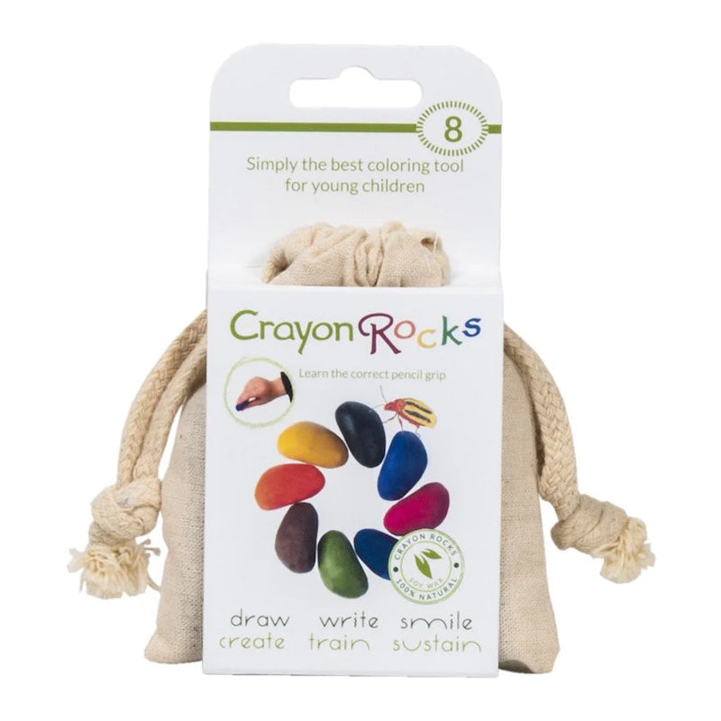 A bag of 8 rock shaped coloured crayons.