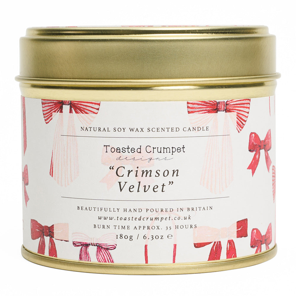 Crimson velvet candle matt gold tin