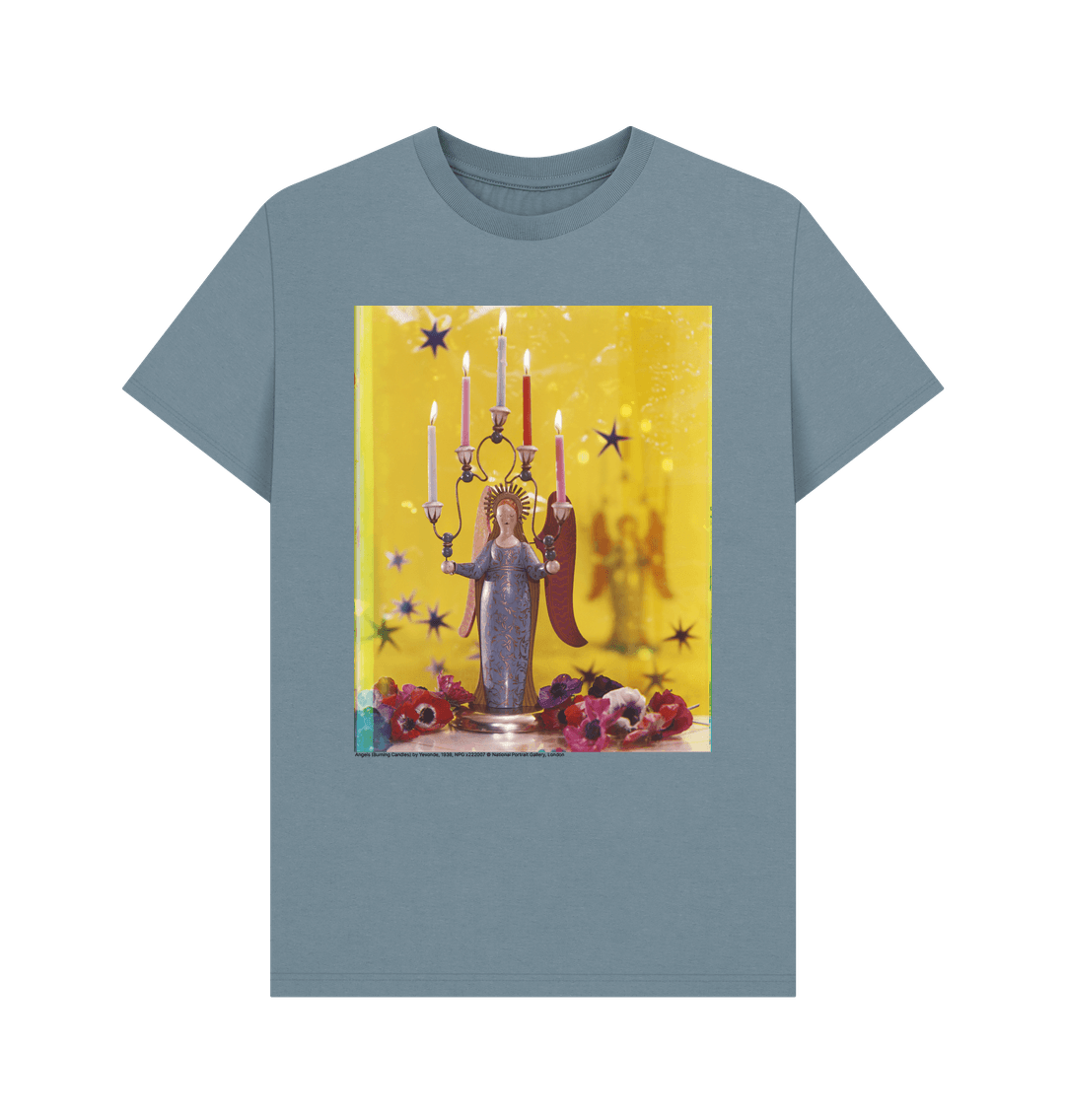 Stone blue angels (burning candles) by yevonde unisex crew neck t shirt