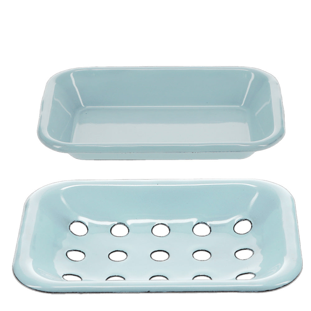 Enamel soap dish blue two parts
