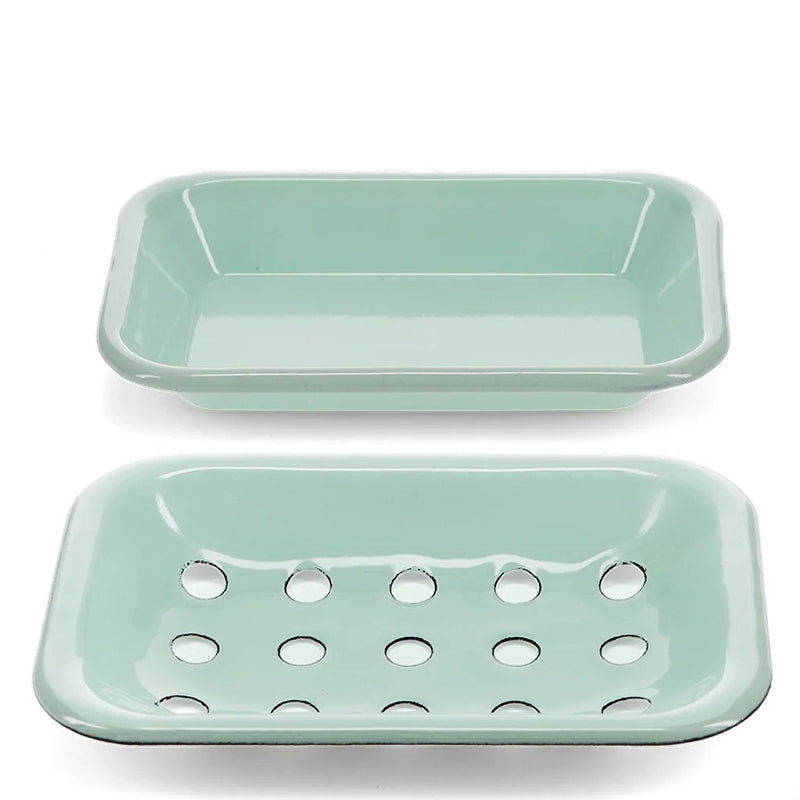 Enamel soap dish green two parts