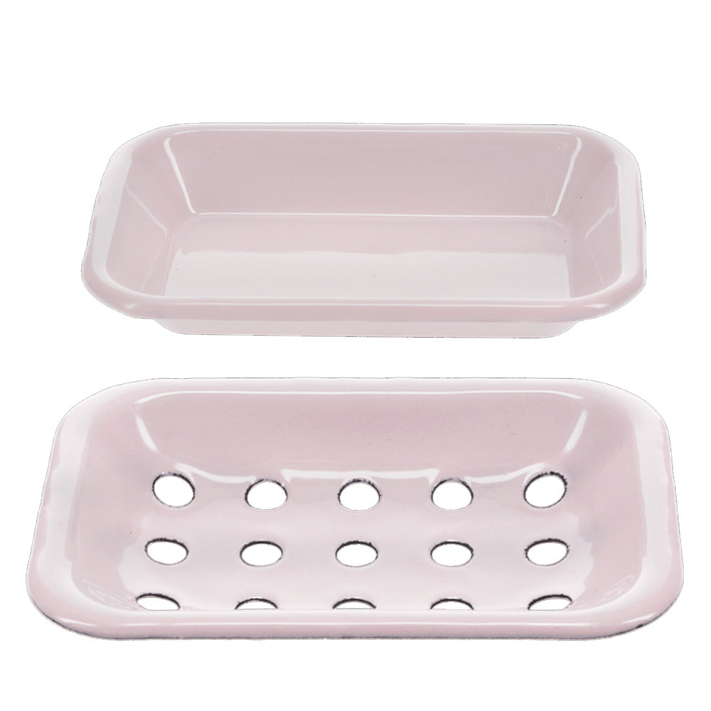 Enamel soap dish pink two parts