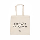 Reverse of tote bag with 'Portraits to Dream in' in black text with NPG monogram. 