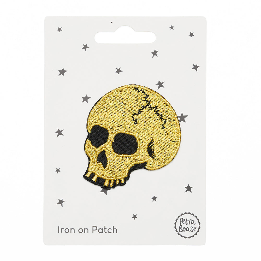 Gold skull iron on patch