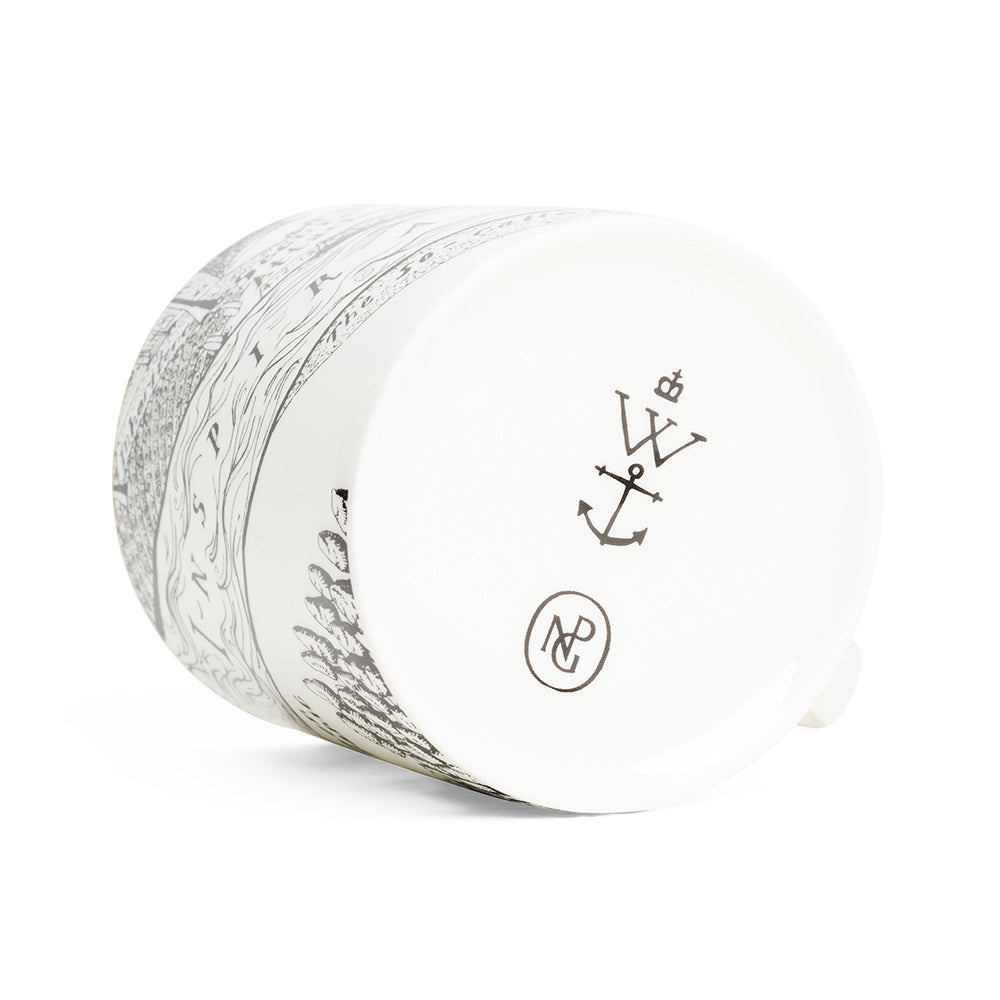 Base of mug with a logo against a white background.