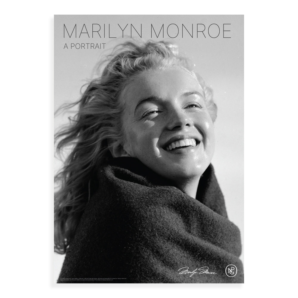 Black and white portrait of a famous actress with 'marilyn monroe: a portrait' text above her name.