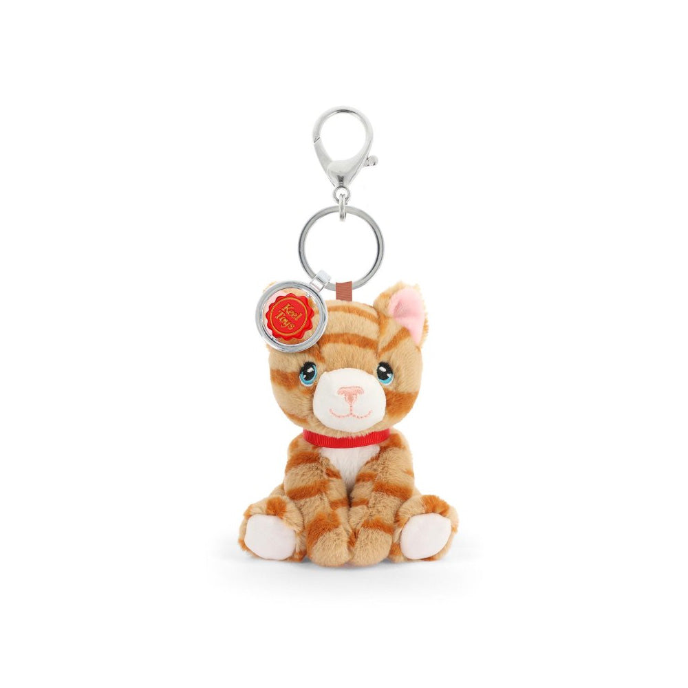 Plush ginger cat keychain on a white background