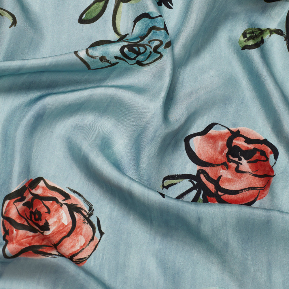 Luke edward hall blue roses silk scarf large detail