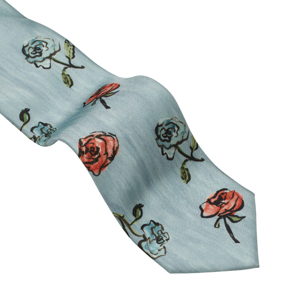 Luke edward hall silk tie blue roses detail