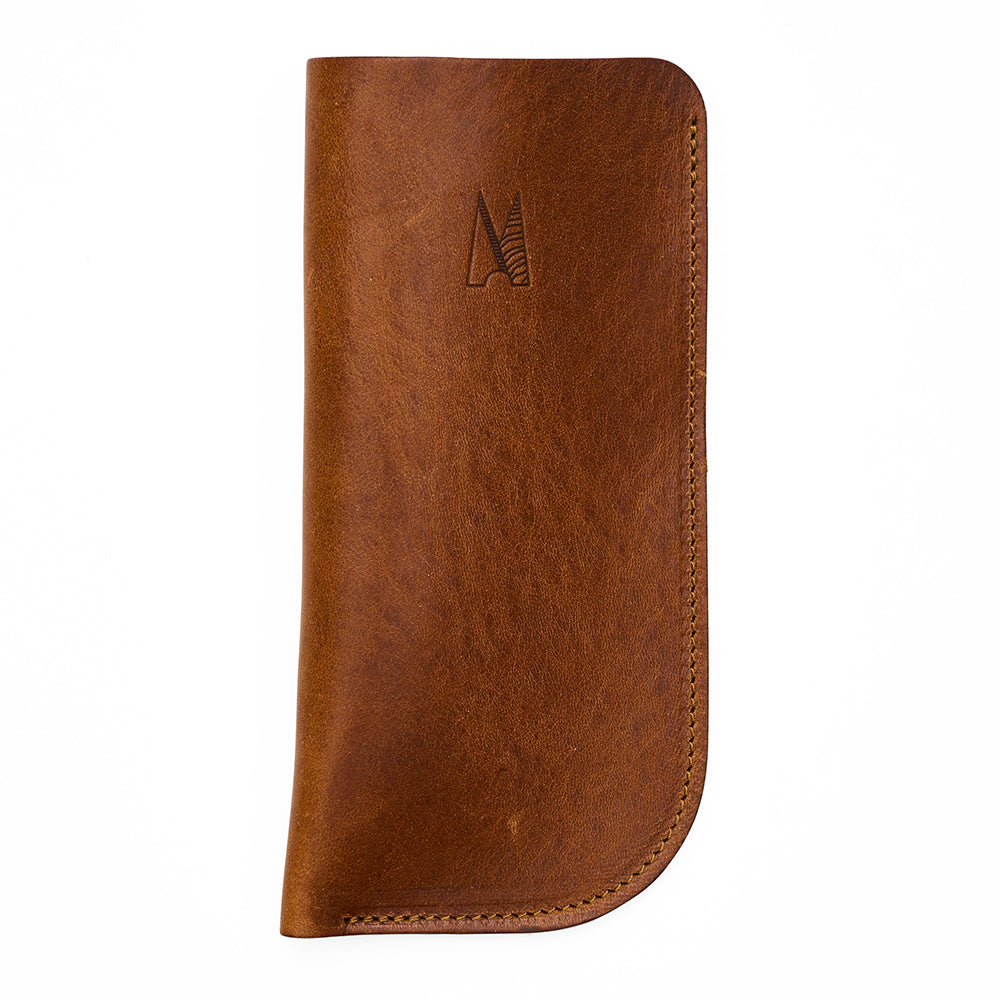 Missouri leather glasses sleeve front tan brown