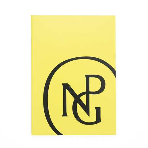 A6 yellow rectangular notebook with the NPG monogram in contrasting black on the bottom right.