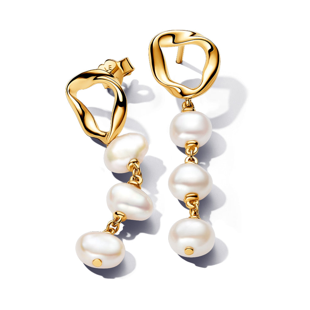 Pandora gold pearl drop earrings