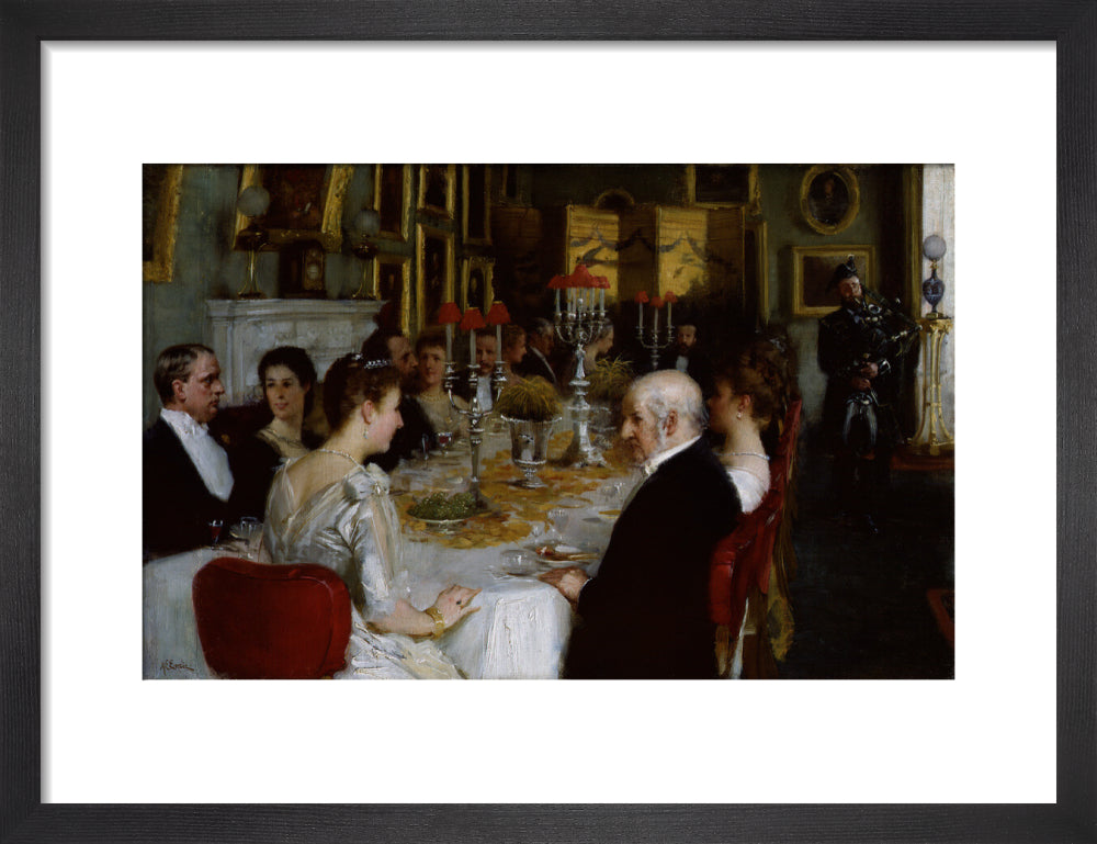 Dinner at haddo house, 1884 portrait print (art print, small, black frame)