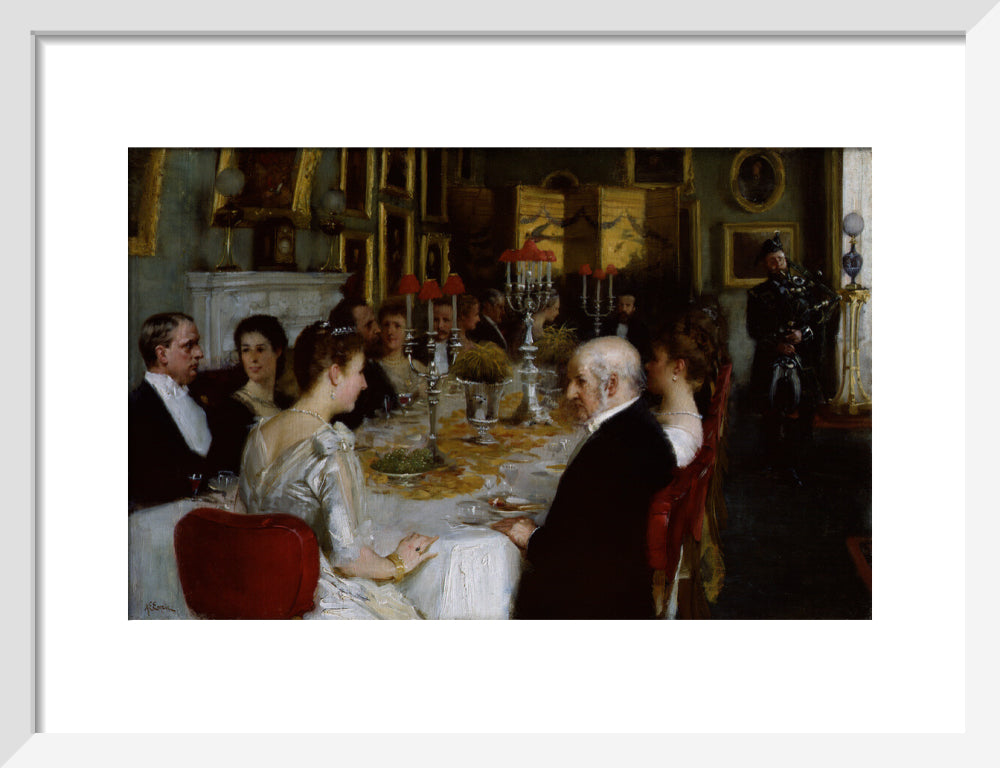 Dinner at haddo house, 1884 portrait print (art print, small, white frame)