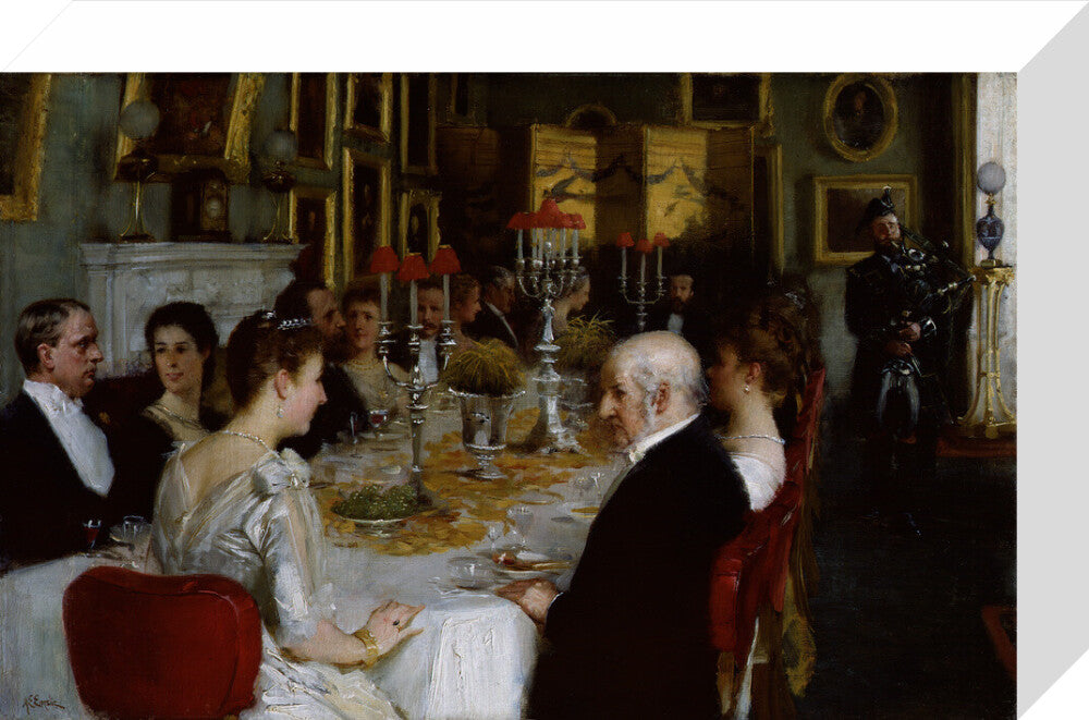 Dinner at haddo house, 1884 portrait print (stretched canvas, small, no frame)