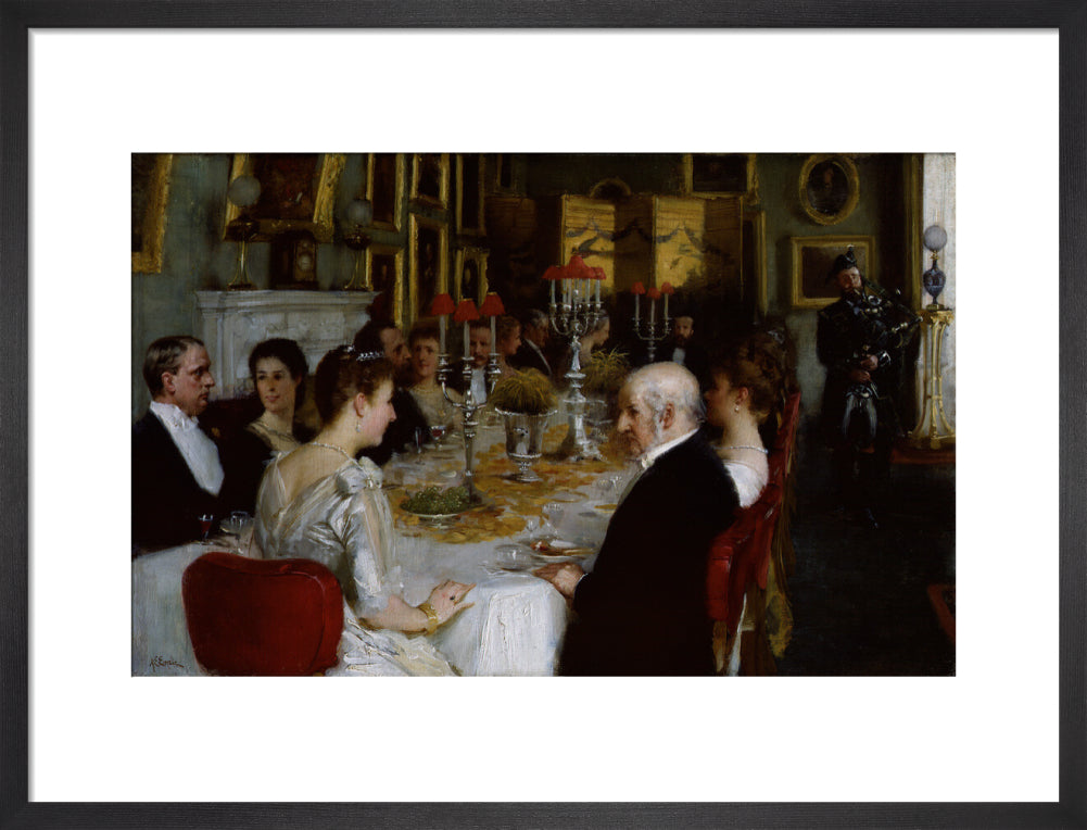 Dinner at haddo house, 1884 portrait print (art print, medium, black frame)