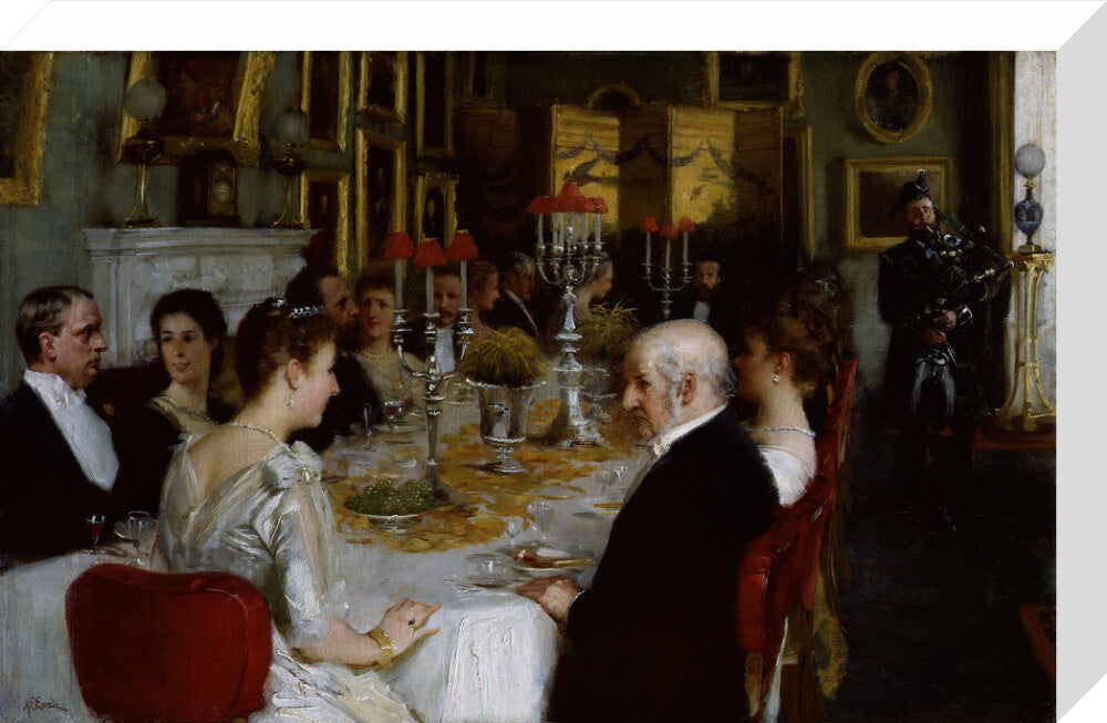 Dinner at haddo house, 1884 portrait print (stretched canvas, medium, no frame)