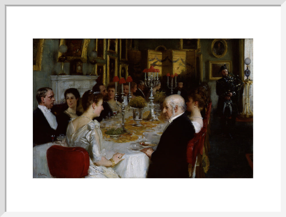 Dinner at haddo house, 1884 portrait print (art print, large, white frame)