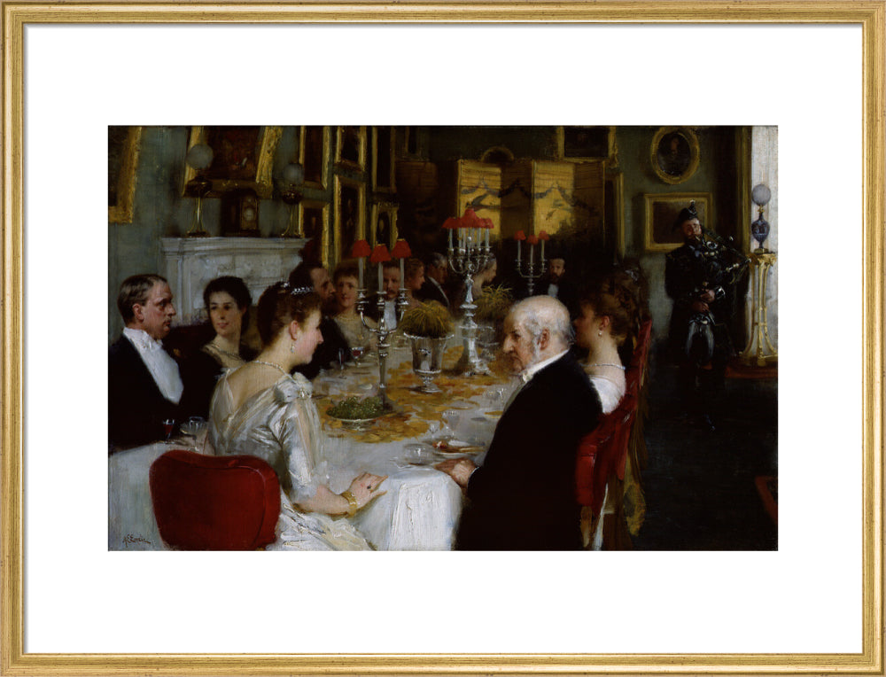 Dinner at haddo house, 1884 portrait print (art print, large, gold frame)