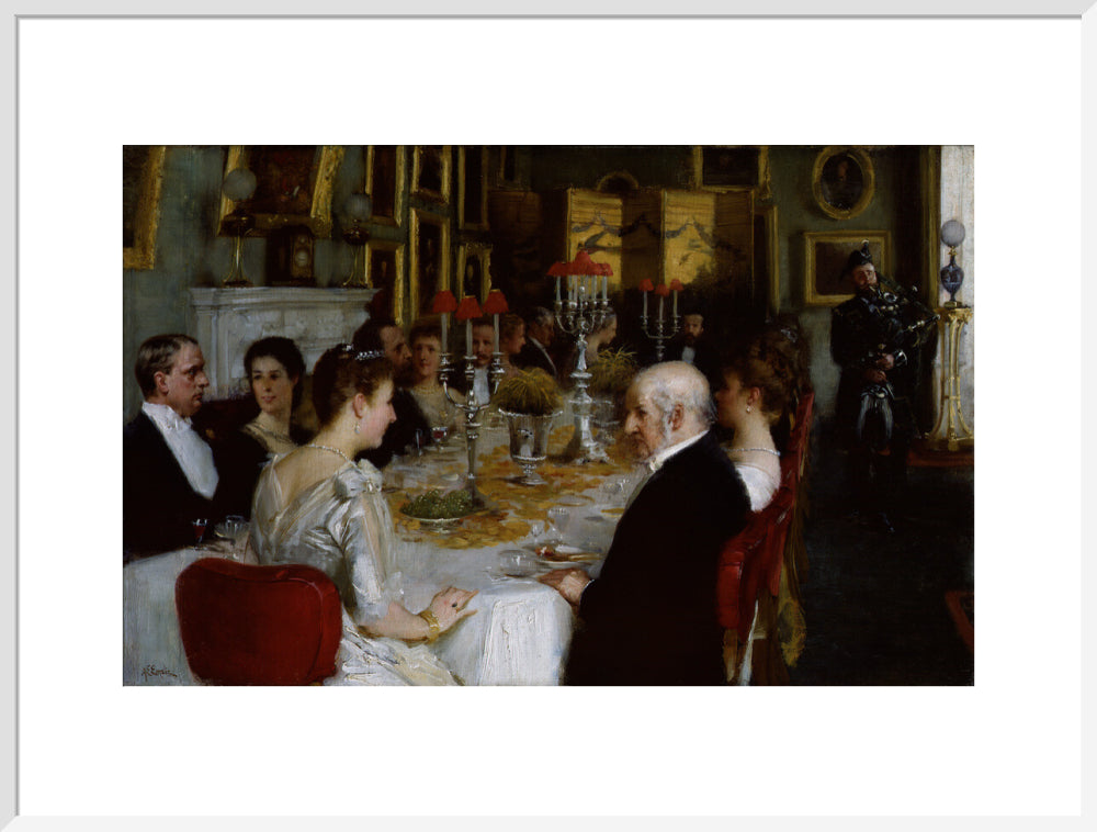 Dinner at haddo house, 1884 portrait print (art print, extra large, white frame)