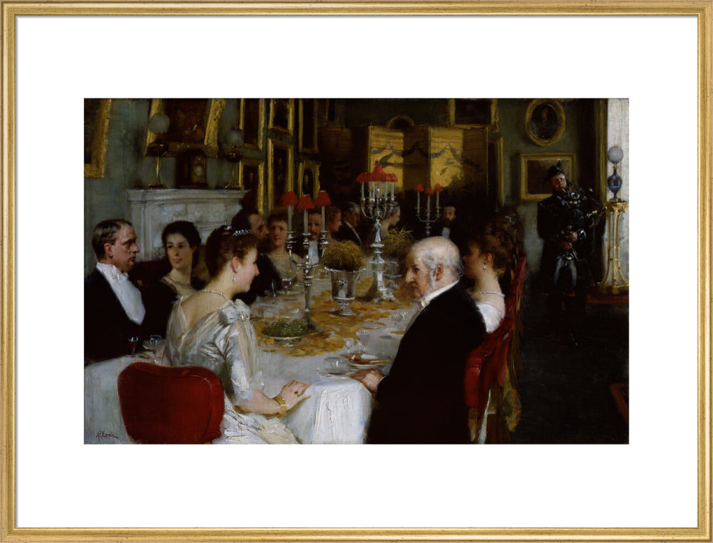 Dinner at haddo house, 1884 portrait print (art print, extra large, gold frame)