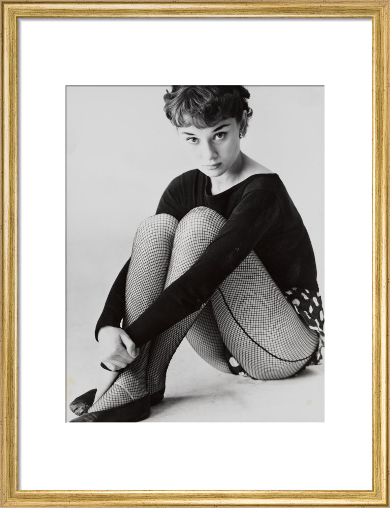 Audrey hepburn in costume for 'the secret people' portrait print (art print, medium, gold frame frame)