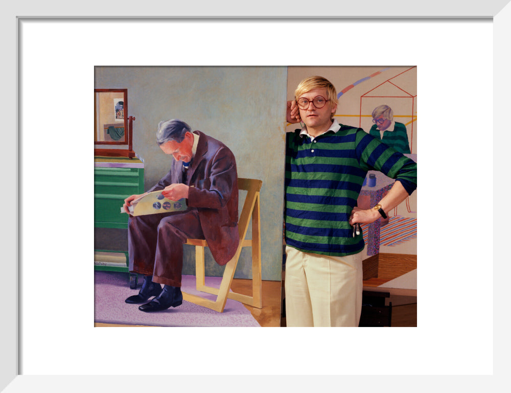 David hockney portrait print (art print, small, white frame)