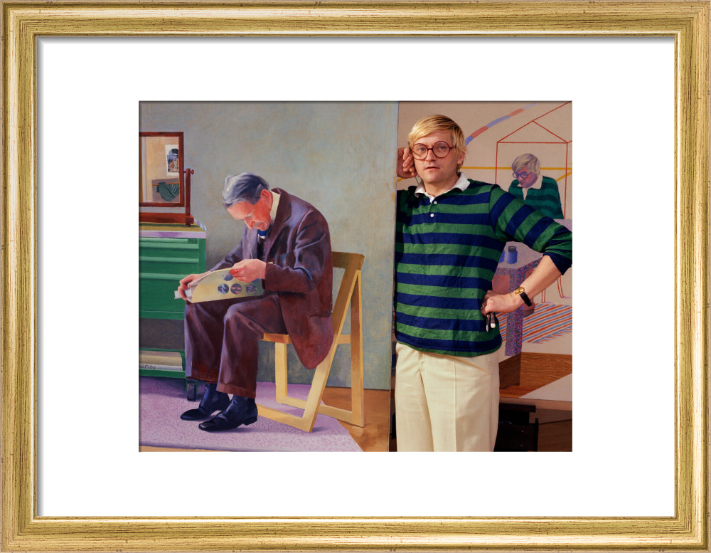 David hockney portrait print (art print, small, gold frame)