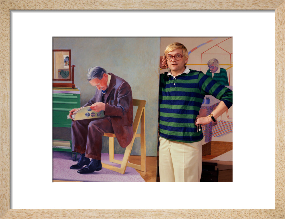 David hockney portrait print (art print, small, natural frame)