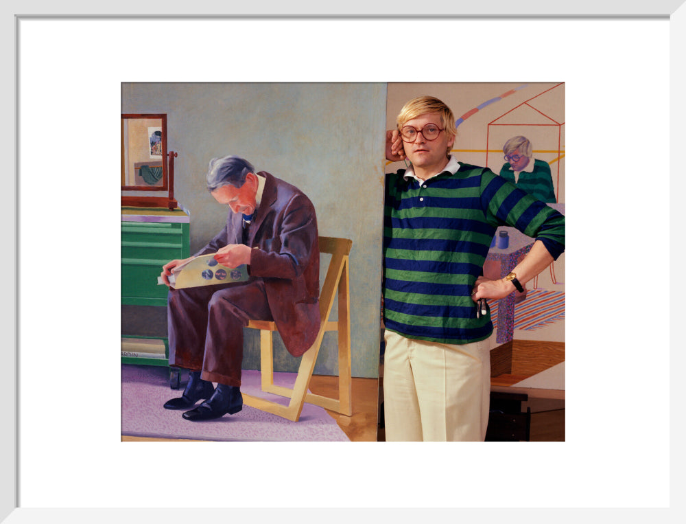 David hockney portrait print (art print, medium, white frame)
