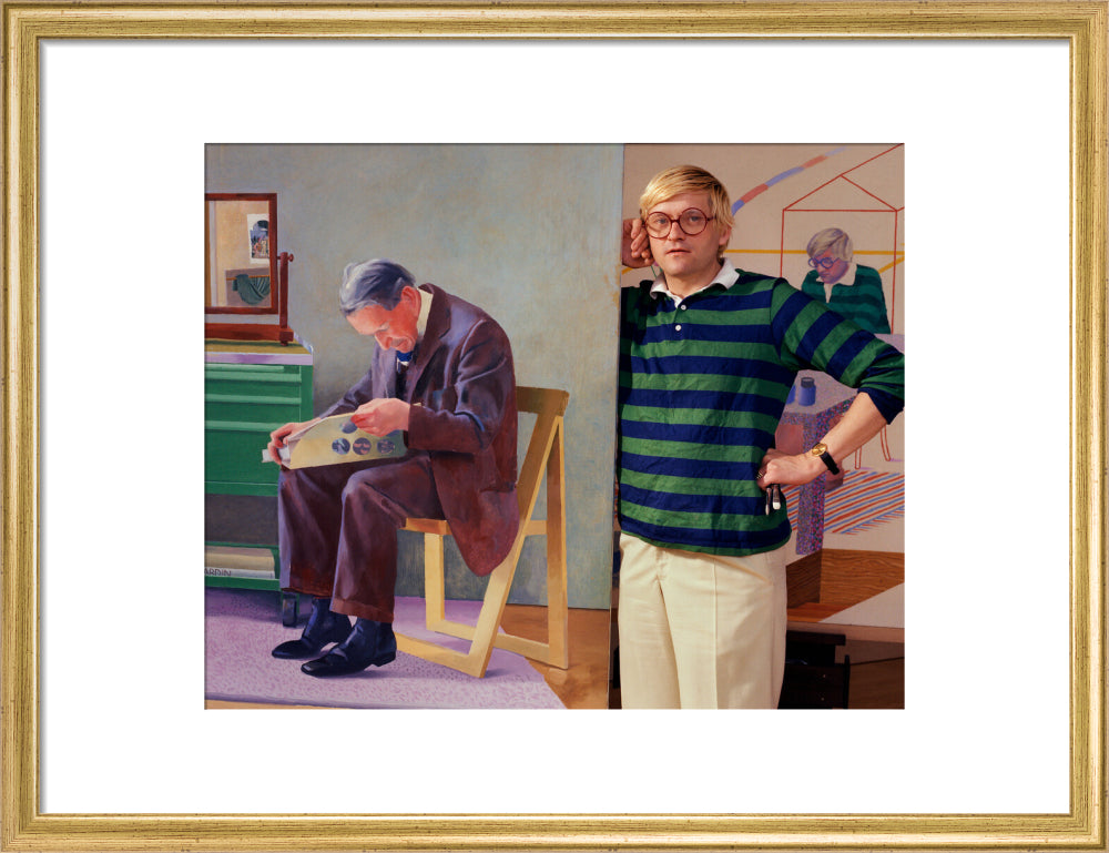 David hockney portrait print (art print, medium, gold frame)