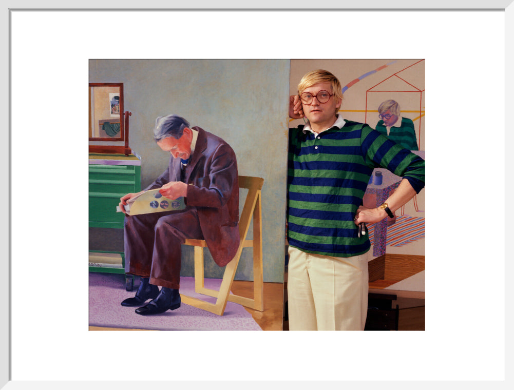 David hockney portrait print (art print, large, white frame)