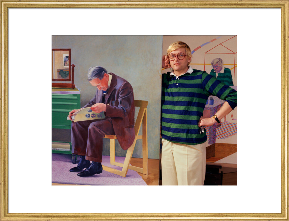 David hockney portrait print (art print, large, gold frame)