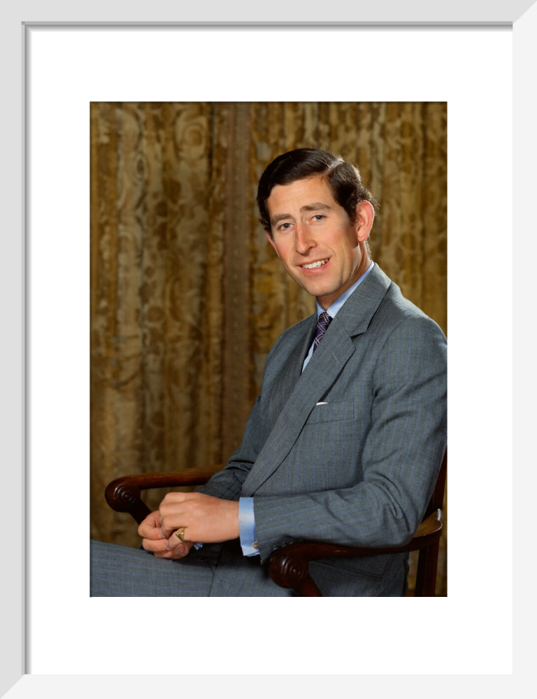 King charles iii portrait print (art print, small, white frame)