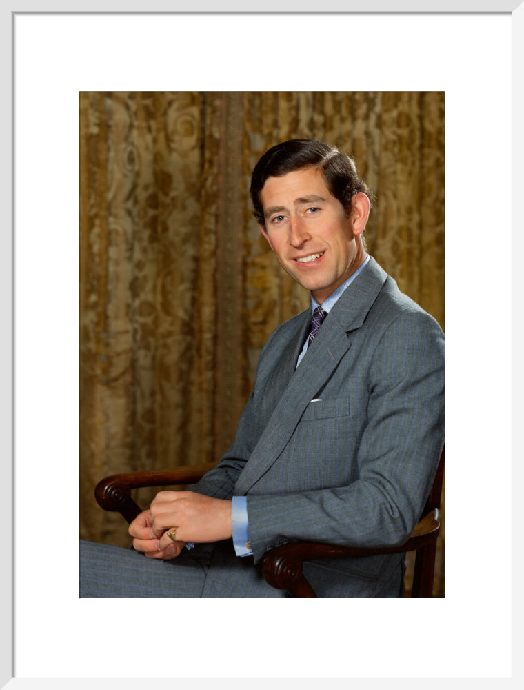 King charles iii portrait print (art print, large, white frame)