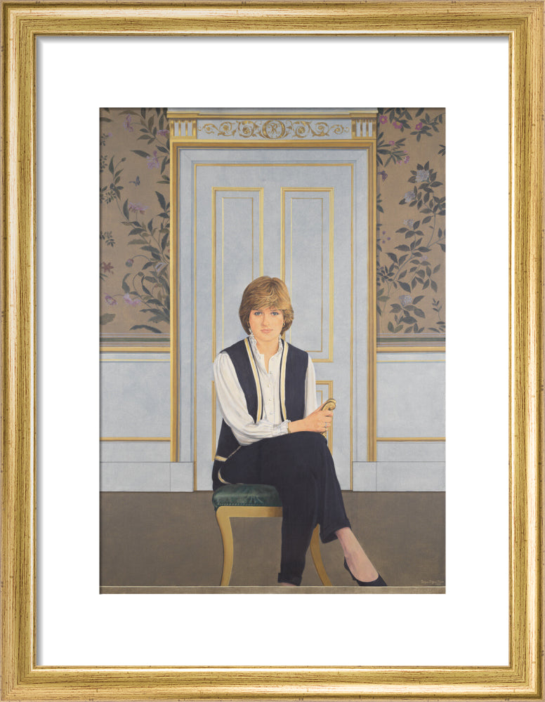 Diana, princess of wales portrait print (art print, small, gold frame)