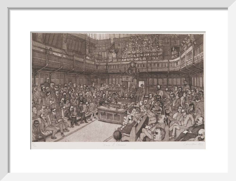 The house of commons, 24 july 1986 portrait print (art print, small, white frame)