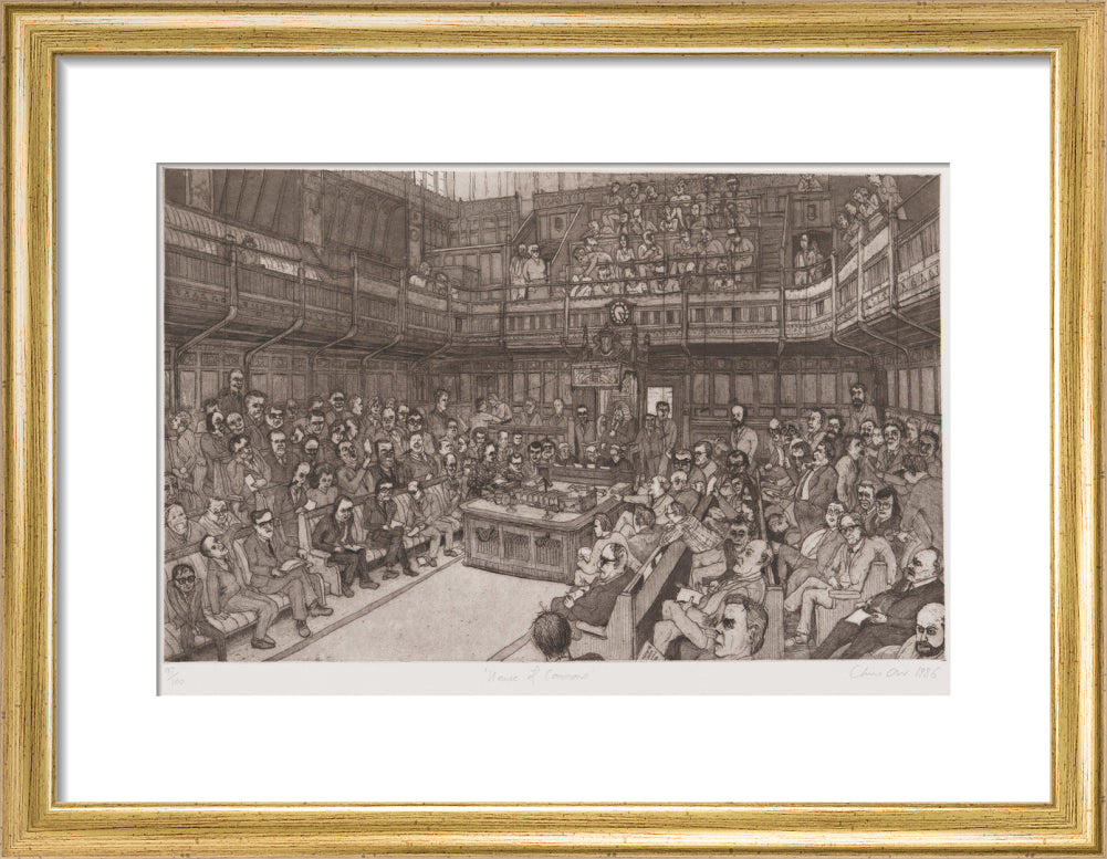 The house of commons, 24 july 1986 portrait print (art print, small, gold frame)