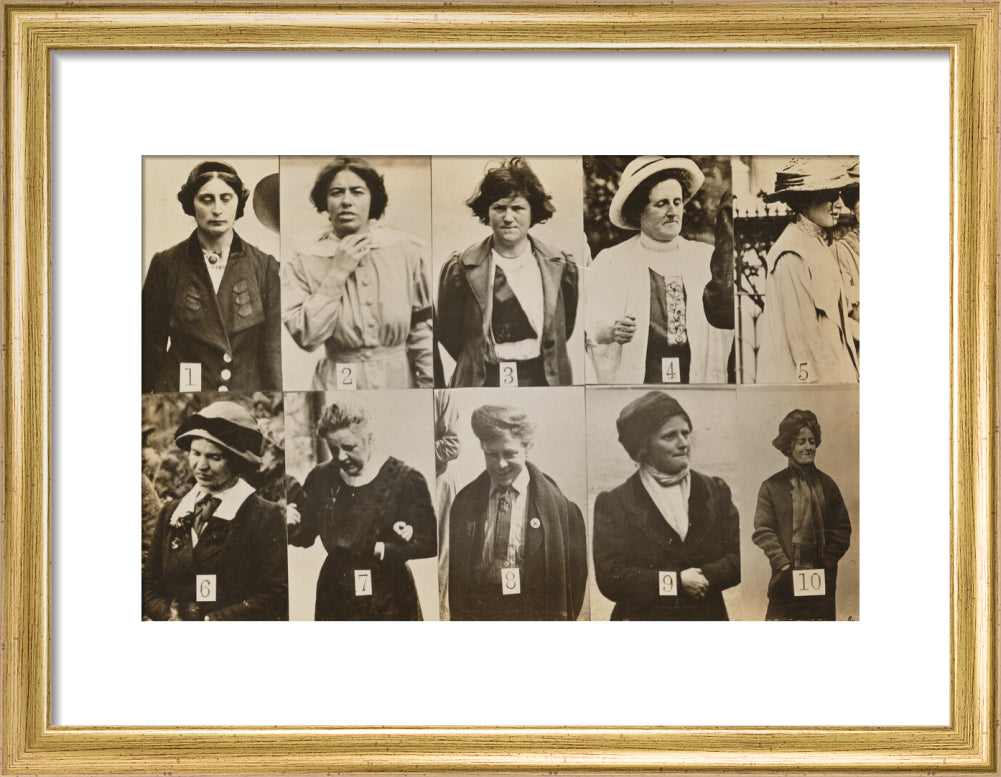 Surveillance photograph of militant suffragettes' portrait print (art print, small, gold frame)
