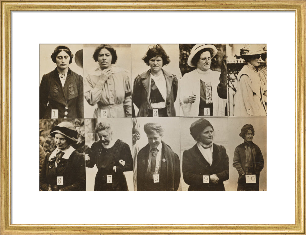 Surveillance photograph of militant suffragettes' portrait print (art print, medium, gold frame)