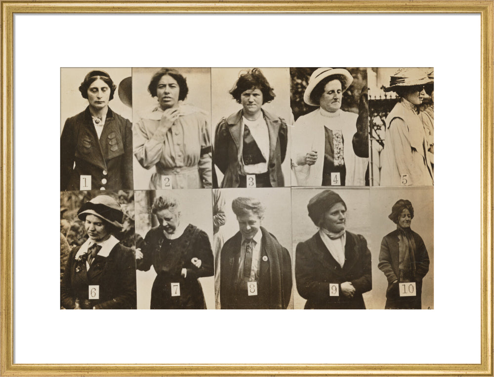 Surveillance photograph of militant suffragettes' portrait print (art print, large, gold frame)