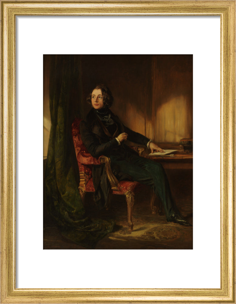 Charles dickens portrait print (art print, small, gold frame frame)