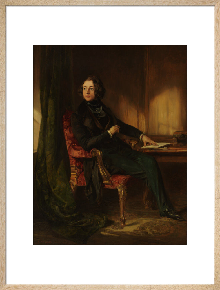 Charles dickens portrait print (art print, large, natural frame frame)