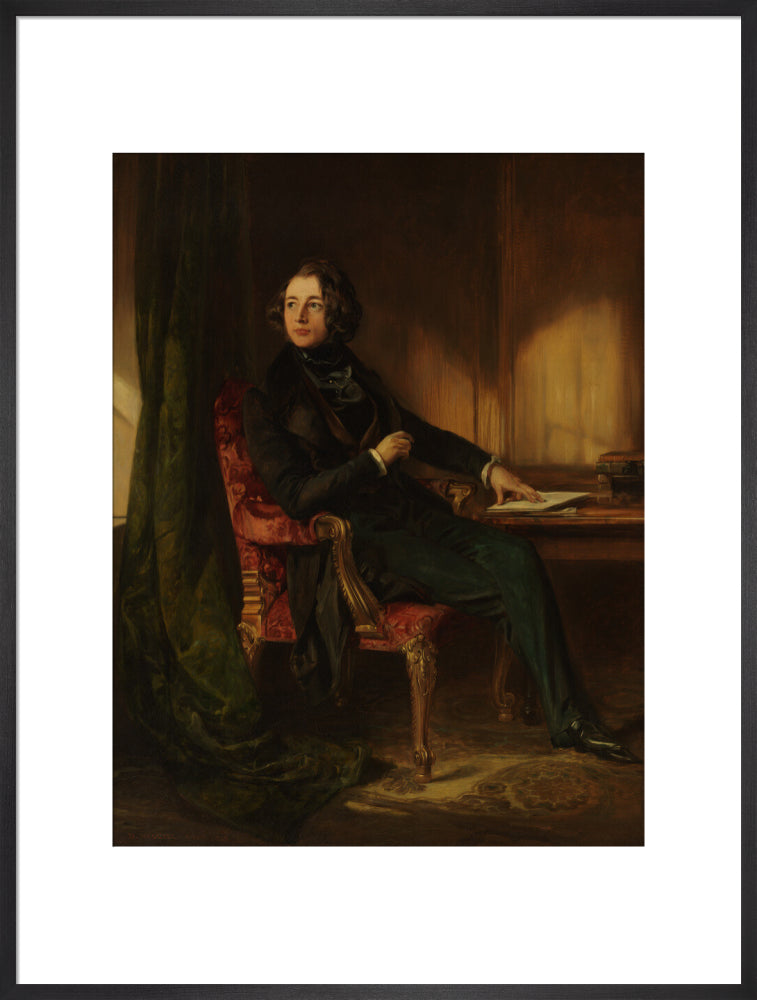 Charles dickens portrait print (art print, extra large, black frame frame)